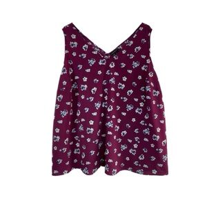 Lane Bryant V-Neck Purple Floral Sleeveless Swing Shell Tank